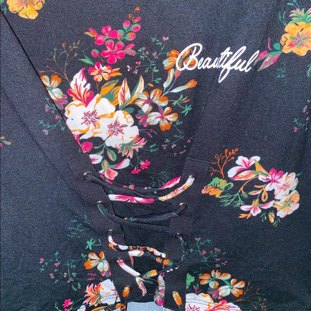 Black “Beautiful” criss cross crop top